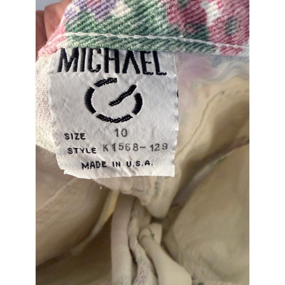 Vintage Michael Floral Denim Jeans Kids Size 10 Made in USA High Waist Tapered - Picture 3 of 4
